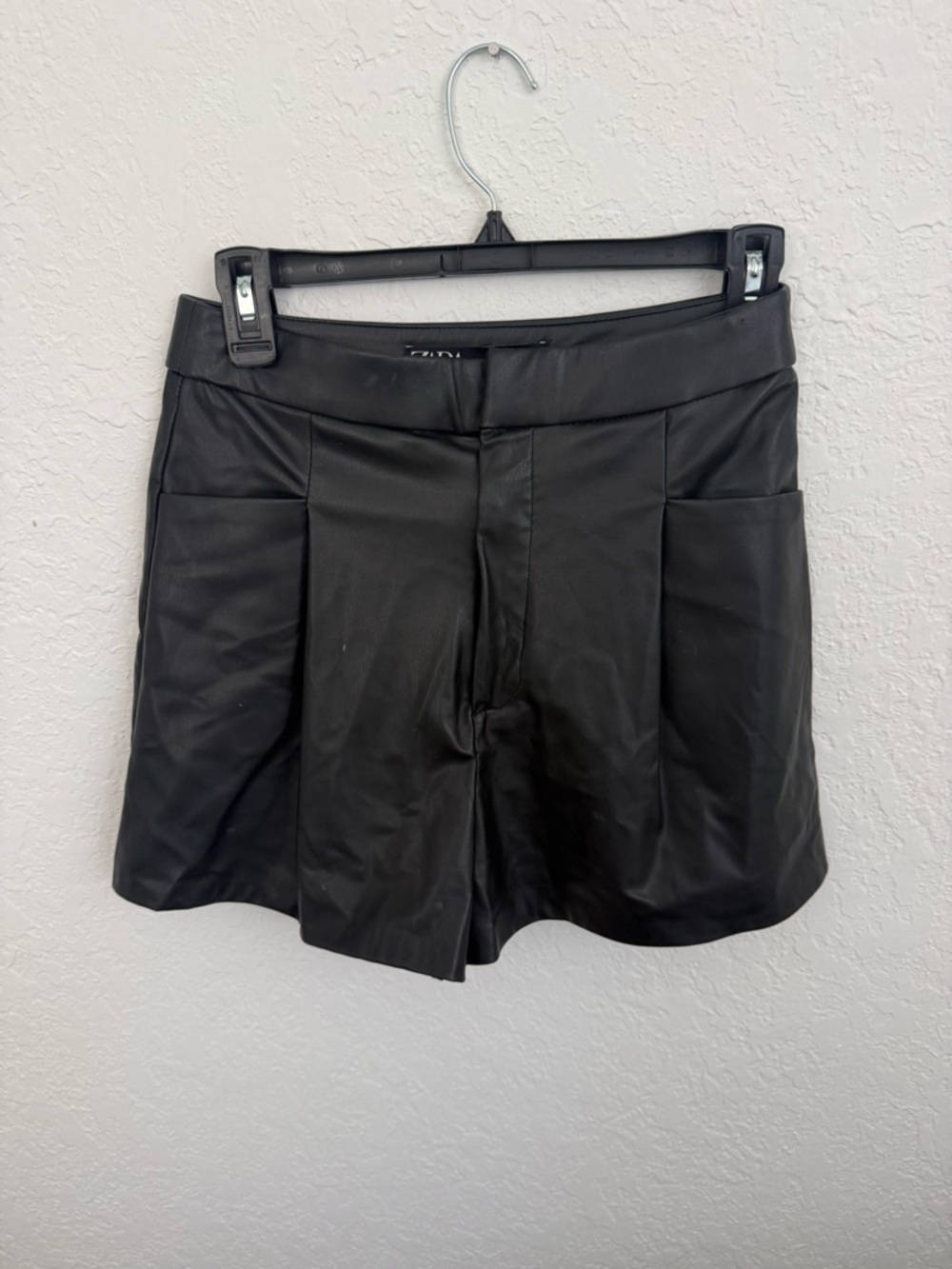 Zara Black High-Waist Faux Leather Shorts